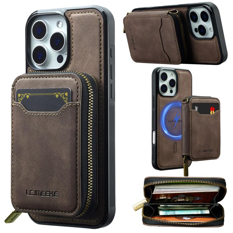 LC.IMEEKE L6 Series Zipper Card Bag MagSafe Magnetic Phone Case, For iPhone 17e / 16e, For iPhone 17 Pro Max, For iPhone 17 Pro, For iPhone 17, For iPhone Air, For iPhone 16 Pro Max, For iPhone 15 Pro Max, For iPhone 15 Plus