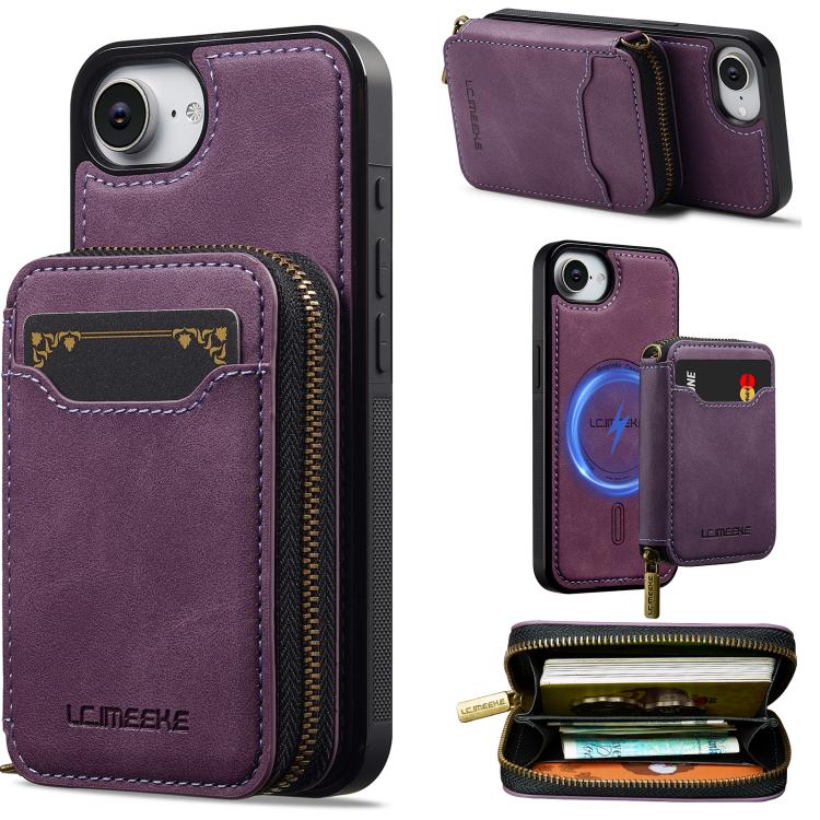 LC.IMEEKE L6 Series Zipper Card Bag MagSafe Magnetic Phone Case, For iPhone 17e / 16e, For iPhone 17 Pro Max, For iPhone 17 Pro, For iPhone 17, For iPhone Air, For iPhone 16 Pro Max, For iPhone 15 Pro Max, For iPhone 15 Plus