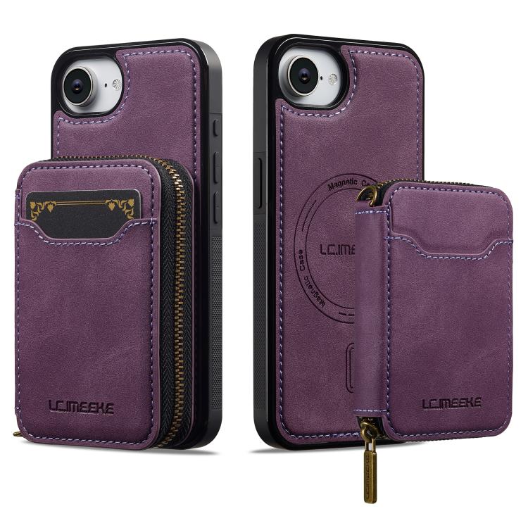 LC.IMEEKE L6 Series Zipper Card Bag MagSafe Magnetic Phone Case, For iPhone 17e / 16e, For iPhone 17 Pro Max, For iPhone 17 Pro, For iPhone 17, For iPhone Air, For iPhone 16 Pro Max, For iPhone 15 Pro Max, For iPhone 15 Plus