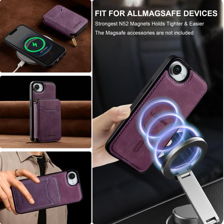 LC.IMEEKE L6 Series Zipper Card Bag MagSafe Magnetic Phone Case, For iPhone 17e / 16e, For iPhone 17 Pro Max, For iPhone 17 Pro, For iPhone 17, For iPhone Air, For iPhone 16 Pro Max, For iPhone 15 Pro Max, For iPhone 15 Plus