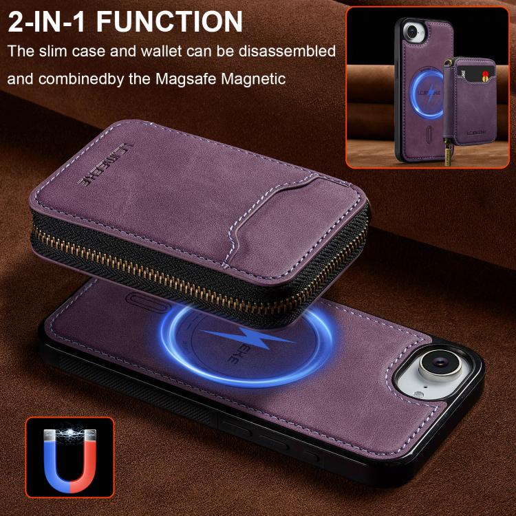 LC.IMEEKE L6 Series Zipper Card Bag MagSafe Magnetic Phone Case, For iPhone 17e / 16e, For iPhone 17 Pro Max, For iPhone 17 Pro, For iPhone 17, For iPhone Air, For iPhone 16 Pro Max, For iPhone 15 Pro Max, For iPhone 15 Plus
