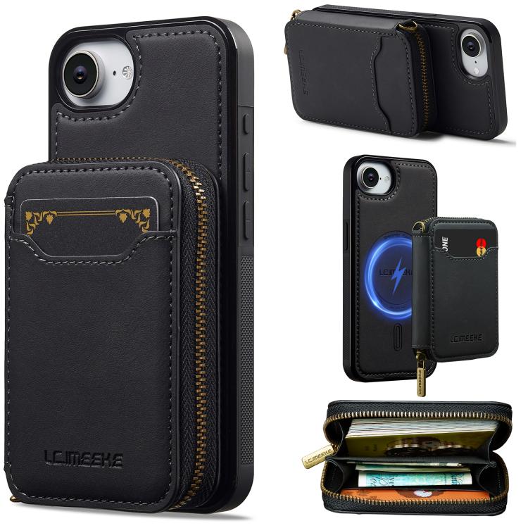 LC.IMEEKE L6 Series Zipper Card Bag MagSafe Magnetic Phone Case, For iPhone 17e / 16e, For iPhone 17 Pro Max, For iPhone 17 Pro, For iPhone 17, For iPhone Air, For iPhone 16 Pro Max, For iPhone 15 Pro Max, For iPhone 15 Plus