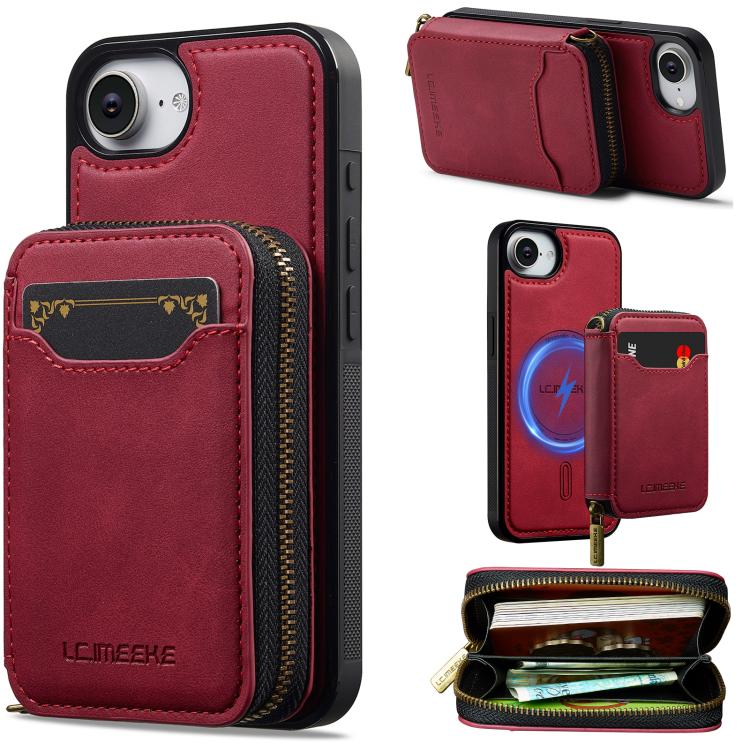 LC.IMEEKE L6 Series Zipper Card Bag MagSafe Magnetic Phone Case, For iPhone 17e / 16e, For iPhone 17 Pro Max, For iPhone 17 Pro, For iPhone 17, For iPhone Air, For iPhone 16 Pro Max, For iPhone 15 Pro Max, For iPhone 15 Plus