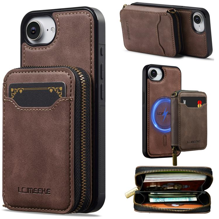LC.IMEEKE L6 Series Zipper Card Bag MagSafe Magnetic Phone Case, For iPhone 17e / 16e, For iPhone 17 Pro Max, For iPhone 17 Pro, For iPhone 17, For iPhone Air, For iPhone 16 Pro Max, For iPhone 15 Pro Max, For iPhone 15 Plus