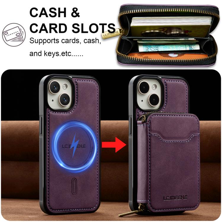 LC.IMEEKE L6 Series Zipper Card Bag MagSafe Magnetic Phone Case, For iPhone 15, For iPhone 14 Plus, For iPhone 14, For iPhone 13, For iPhone 13 mini, For iPhone 12 / 12 Pro, For iPhone 12 mini, For iPhone 11