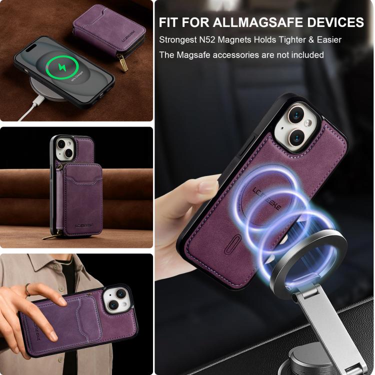 LC.IMEEKE L6 Series Zipper Card Bag MagSafe Magnetic Phone Case, For iPhone 15, For iPhone 14 Plus, For iPhone 14, For iPhone 13, For iPhone 13 mini, For iPhone 12 / 12 Pro, For iPhone 12 mini, For iPhone 11