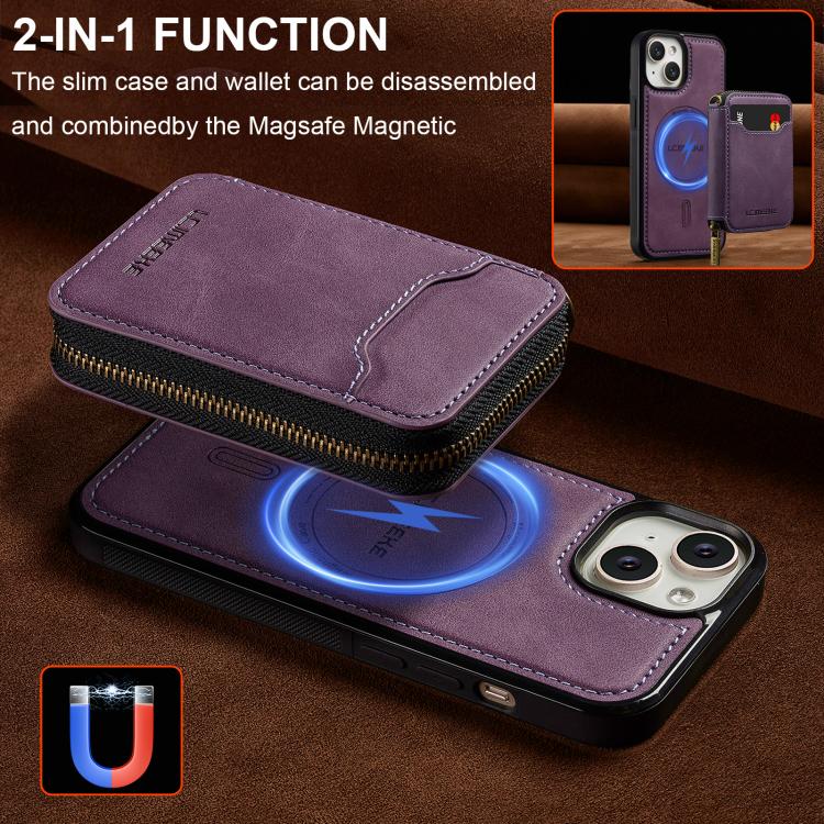 LC.IMEEKE L6 Series Zipper Card Bag MagSafe Magnetic Phone Case, For iPhone 15, For iPhone 14 Plus, For iPhone 14, For iPhone 13, For iPhone 13 mini, For iPhone 12 / 12 Pro, For iPhone 12 mini, For iPhone 11