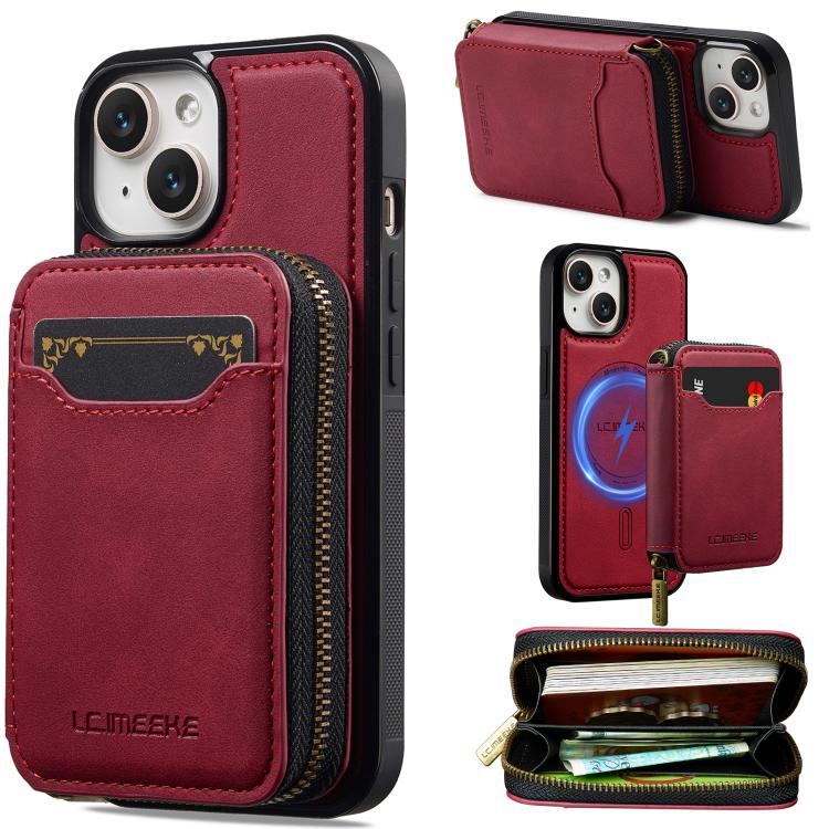 LC.IMEEKE L6 Series Zipper Card Bag MagSafe Magnetic Phone Case, For iPhone 17e / 16e, For iPhone 17 Pro Max, For iPhone 17 Pro, For iPhone 17, For iPhone Air, For iPhone 16 Pro Max, For iPhone 15 Pro Max, For iPhone 15 Plus