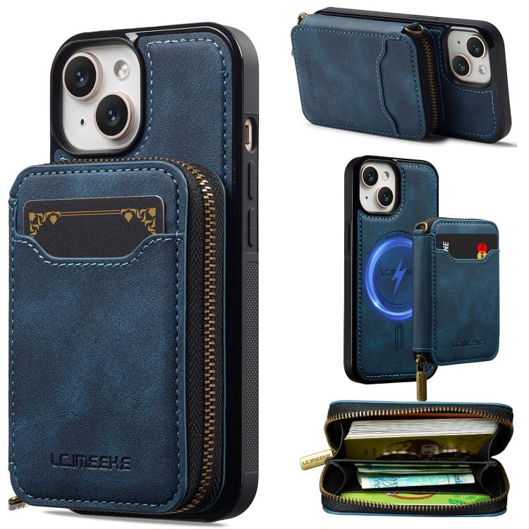 LC.IMEEKE L6 Series Zipper Card Bag MagSafe Magnetic Phone Case, For iPhone 15, For iPhone 14 Plus, For iPhone 14, For iPhone 13, For iPhone 13 mini, For iPhone 12 / 12 Pro, For iPhone 12 mini, For iPhone 11