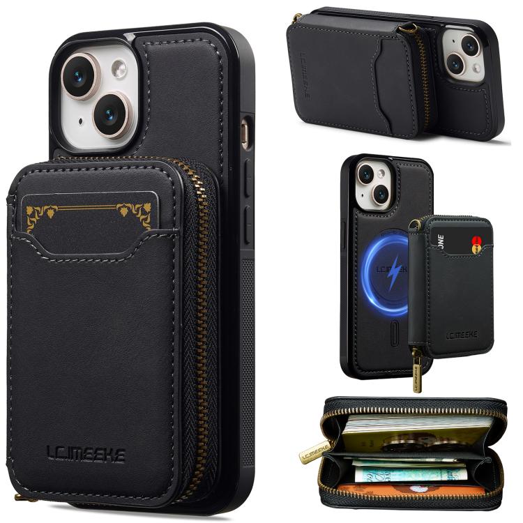 LC.IMEEKE L6 Series Zipper Card Bag MagSafe Magnetic Phone Case, For iPhone 15, For iPhone 14 Plus, For iPhone 14, For iPhone 13, For iPhone 13 mini, For iPhone 12 / 12 Pro, For iPhone 12 mini, For iPhone 11