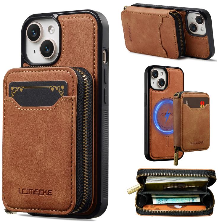 LC.IMEEKE L6 Series Zipper Card Bag MagSafe Magnetic Phone Case, For iPhone 15, For iPhone 14 Plus, For iPhone 14, For iPhone 13, For iPhone 13 mini, For iPhone 12 / 12 Pro, For iPhone 12 mini, For iPhone 11