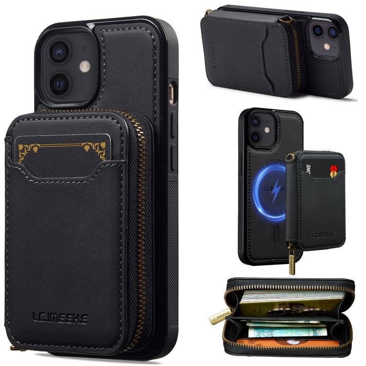 LC.IMEEKE L6 Series Zipper Card Bag MagSafe Magnetic Phone Case, For iPhone 15, For iPhone 14 Plus, For iPhone 14, For iPhone 13, For iPhone 13 mini, For iPhone 12 / 12 Pro, For iPhone 12 mini, For iPhone 11