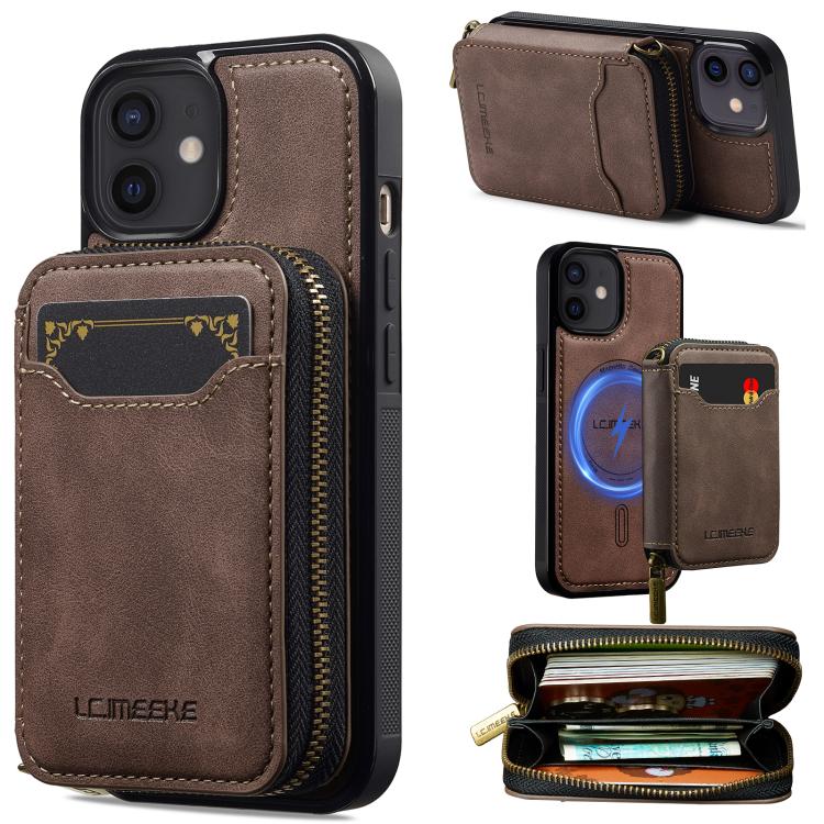 LC.IMEEKE L6 Series Zipper Card Bag MagSafe Magnetic Phone Case, For iPhone 15, For iPhone 14 Plus, For iPhone 14, For iPhone 13, For iPhone 13 mini, For iPhone 12 / 12 Pro, For iPhone 12 mini, For iPhone 11