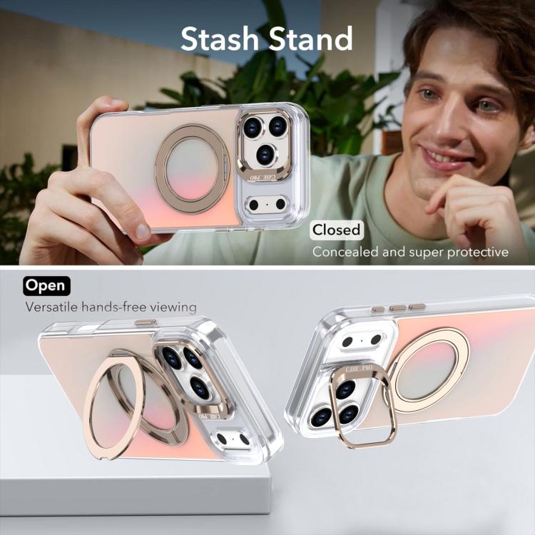 Gradient Discolor Rotating Holder Lens Kickstand Magsafe Phone Case, For iPhone 17 Pro Max, For iPhone 17 Pro, For iPhone Air