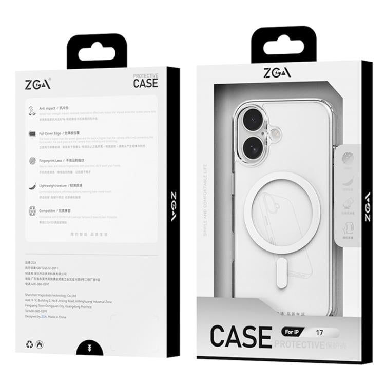 ZGA Magsafe Metal Buttons Clear PC Hybrid TPU Phone Case, For iPhone 17 Pro Max, For iPhone 17 Pro, For iPhone 17