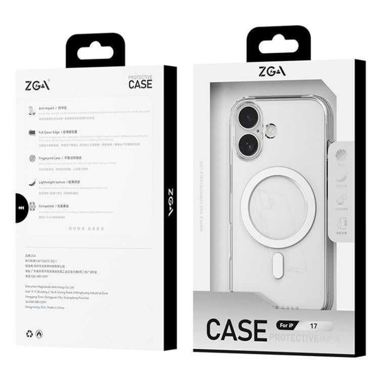 ZGA Magsafe Metal AI Buttons Clear PC Hybrid TPU Phone Case, For iPhone 17 Pro Max, For iPhone 17 Pro, For iPhone 17