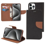 Mercury Contrast Color Splicing Leather Phone Case, For iPhone 15 Pro, For iPhone 15 Plus, For iPhone 15