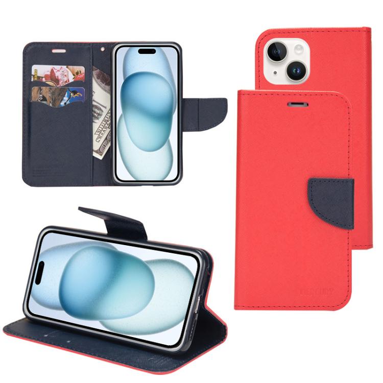 Mercury Contrast Color Splicing Leather Phone Case, For iPhone 15 Pro, For iPhone 15 Plus, For iPhone 15