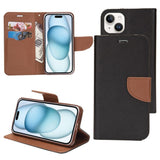 Mercury Contrast Color Splicing Leather Phone Case, For iPhone 15 Pro, For iPhone 15 Plus, For iPhone 15