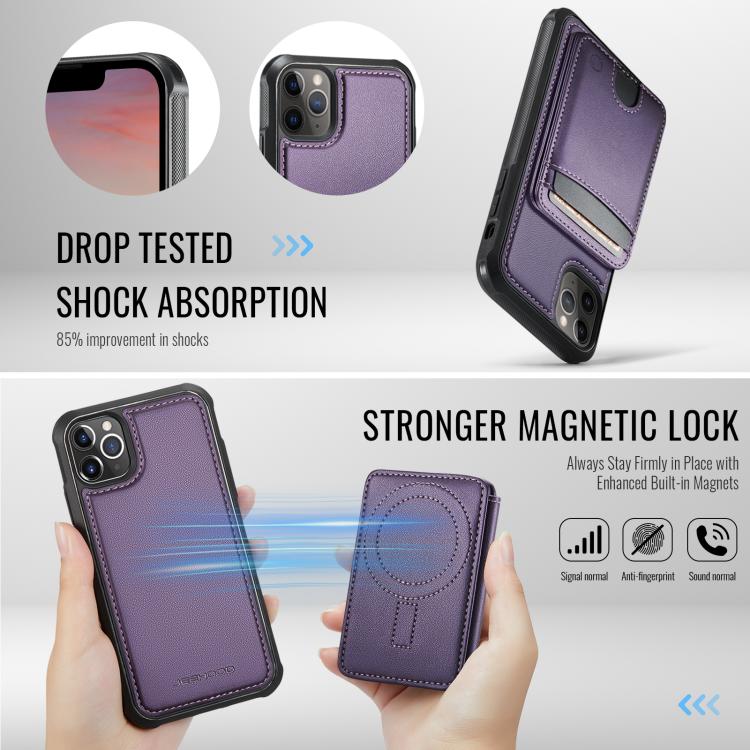 JEEHOOD J10 Flip Card Bag MagSafe Split RFID Leather Phone Case, For iPhone 11 Pro
