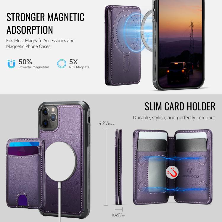 JEEHOOD J10 Flip Card Bag MagSafe Split RFID Leather Phone Case, For iPhone 11 Pro
