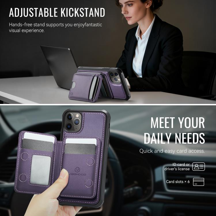 JEEHOOD J10 Flip Card Bag MagSafe Split RFID Leather Phone Case, For iPhone 11 Pro