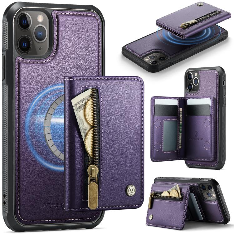 JEEHOOD J12 Exquisite RFID MagSafe Zipper Card Bag Phone Case, For iPhone 11 Pro