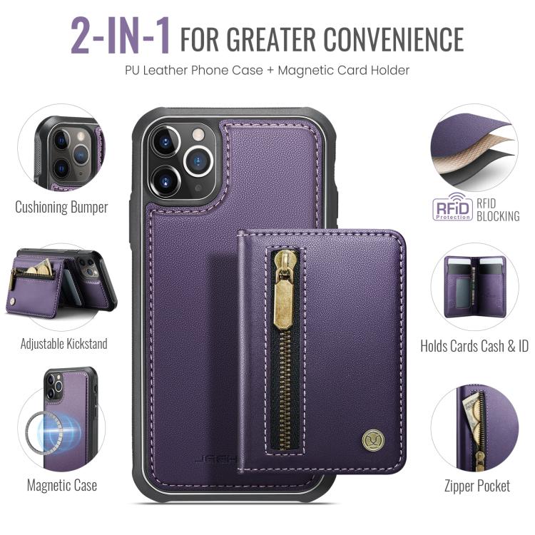 JEEHOOD J12 Exquisite RFID MagSafe Zipper Card Bag Phone Case, For iPhone 11 Pro