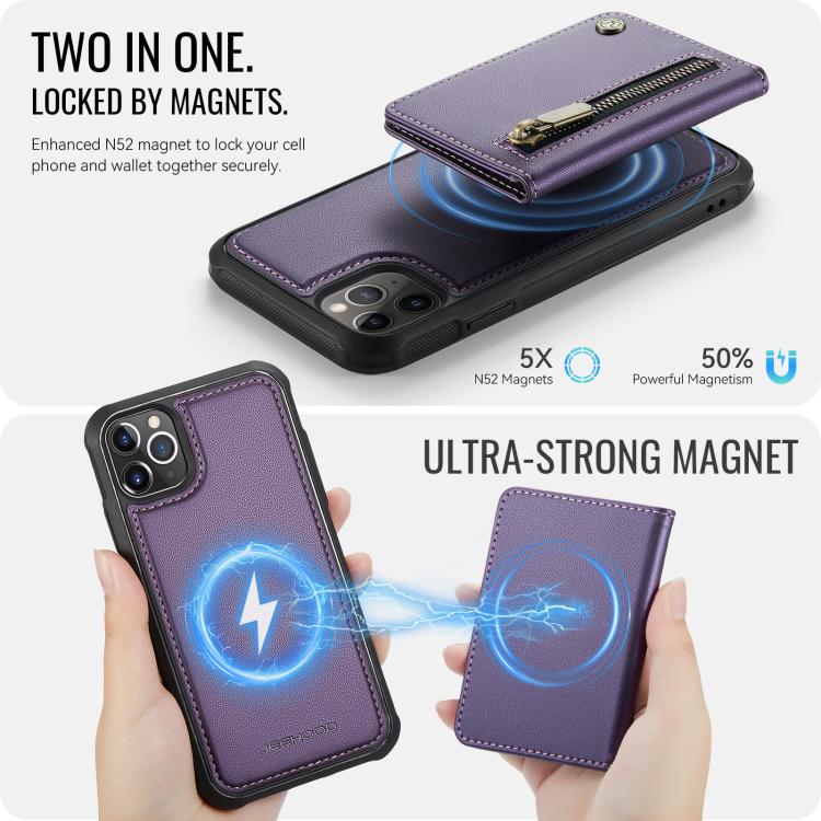 JEEHOOD J12 Exquisite RFID MagSafe Zipper Card Bag Phone Case, For iPhone 11 Pro