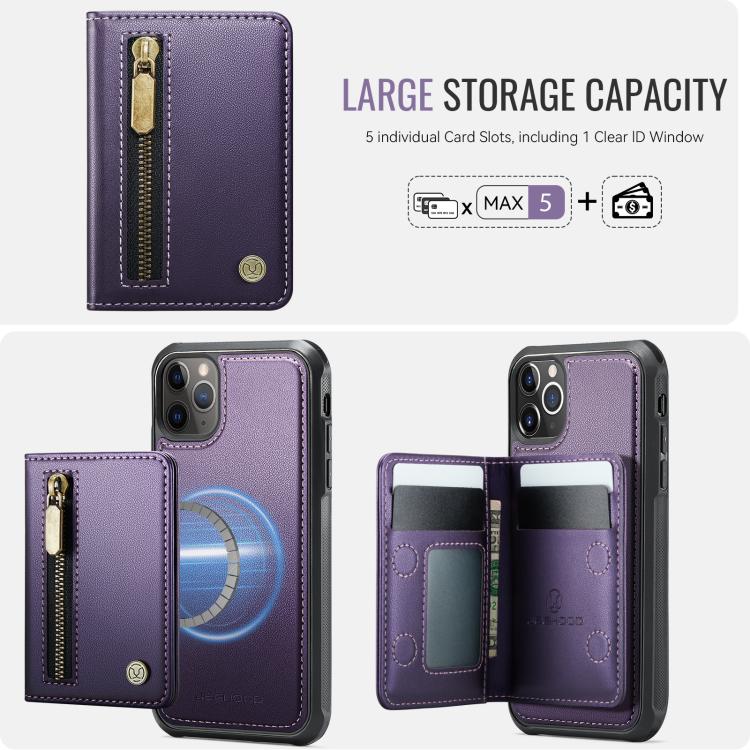 JEEHOOD J12 Exquisite RFID MagSafe Zipper Card Bag Phone Case, For iPhone 11 Pro