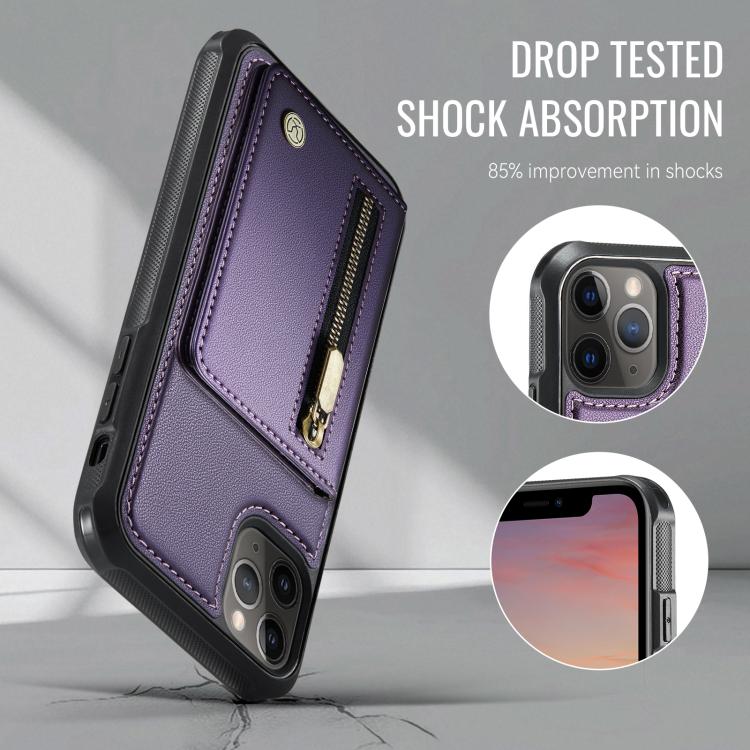 JEEHOOD J12 Exquisite RFID MagSafe Zipper Card Bag Phone Case, For iPhone 11 Pro