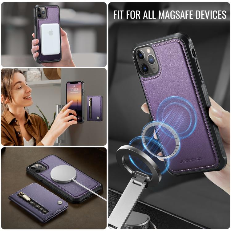 JEEHOOD J12 Exquisite RFID MagSafe Zipper Card Bag Phone Case, For iPhone 11 Pro