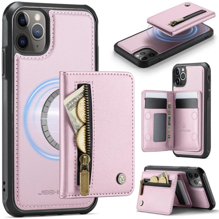 JEEHOOD J12 Exquisite RFID MagSafe Zipper Card Bag Phone Case, For iPhone 11 Pro