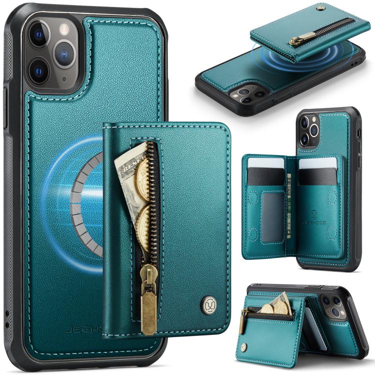 JEEHOOD J12 Exquisite RFID MagSafe Zipper Card Bag Phone Case, For iPhone 11 Pro