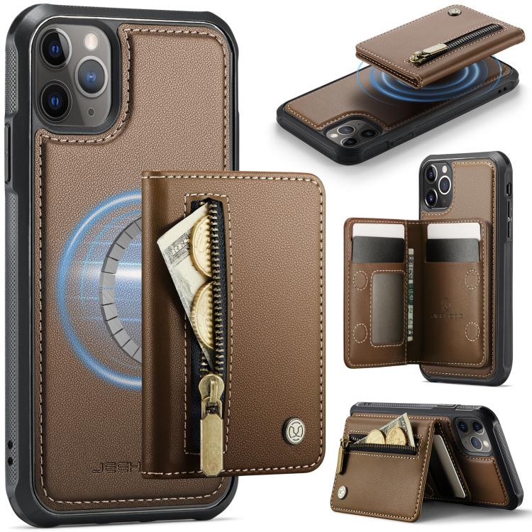 JEEHOOD J12 Exquisite RFID MagSafe Zipper Card Bag Phone Case, For iPhone 11 Pro