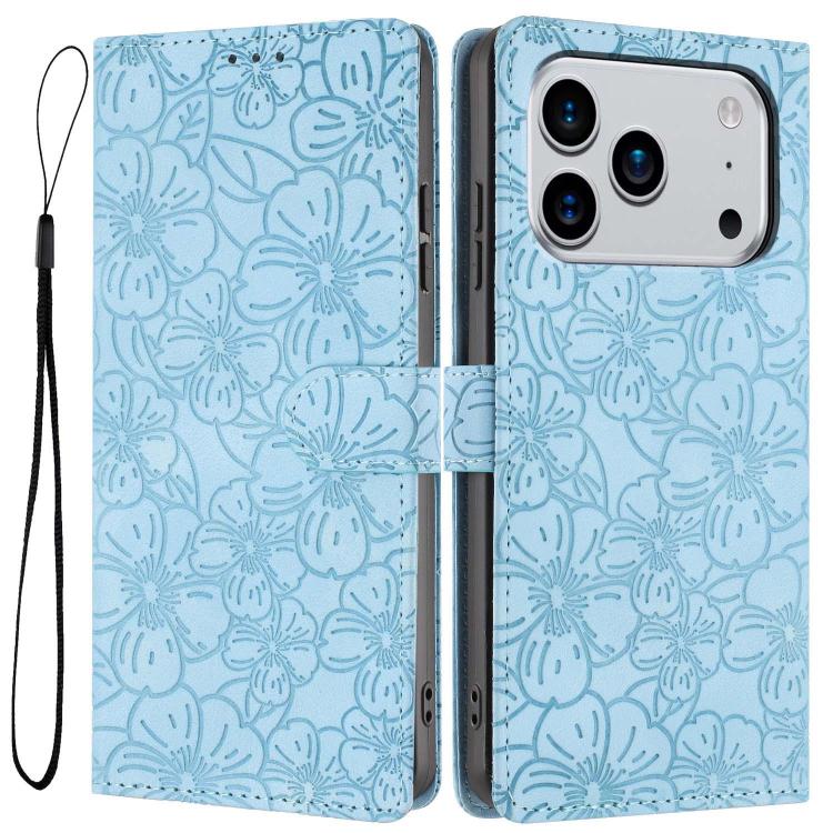 Cherry Blossoms Embossed Leather Phone Case, For iPhone 18 Pro, For iPhone 18 Pro Max, For iPhone 17e / 16e, For iPhone 17 Pro Max, For iPhone 17 Pro, For iPhone 17