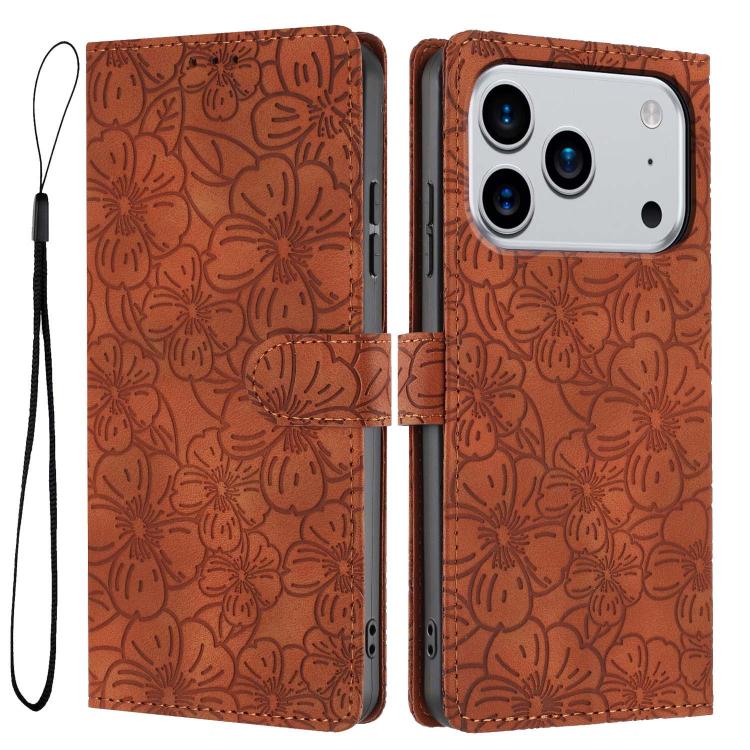 Cherry Blossoms Embossed Leather Phone Case, For iPhone 18 Pro, For iPhone 18 Pro Max, For iPhone 17e / 16e, For iPhone 17 Pro Max, For iPhone 17 Pro, For iPhone 17