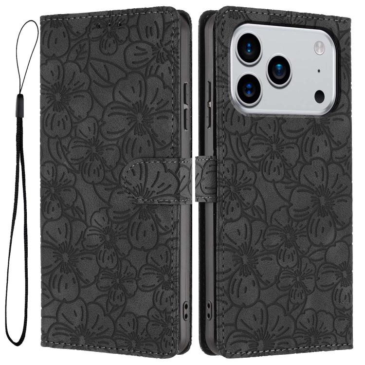 Cherry Blossoms Embossed Leather Phone Case, For iPhone 18 Pro, For iPhone 18 Pro Max, For iPhone 17e / 16e, For iPhone 17 Pro Max, For iPhone 17 Pro, For iPhone 17