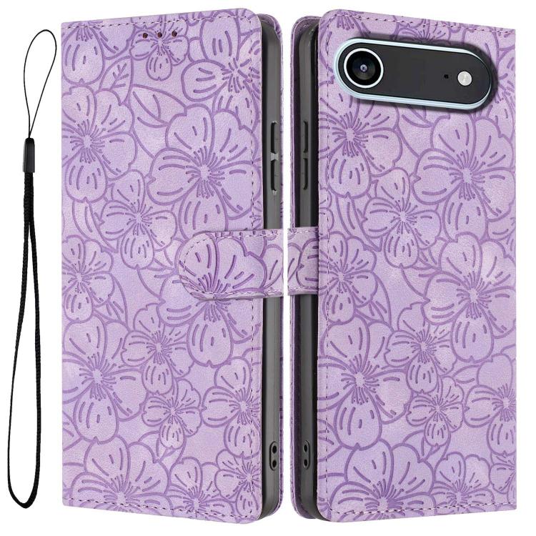 Cherry Blossoms Embossed Leather Phone Case, For iPhone Air, For iPhone 16 Pro Max, For iPhone 16 Pro, For iPhone 16 Plus, For iPhone 16, For iPhone 15 Pro Max