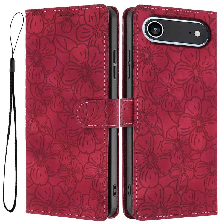 Cherry Blossoms Embossed Leather Phone Case, For iPhone Air, For iPhone 16 Pro Max, For iPhone 16 Pro, For iPhone 16 Plus, For iPhone 16, For iPhone 15 Pro Max