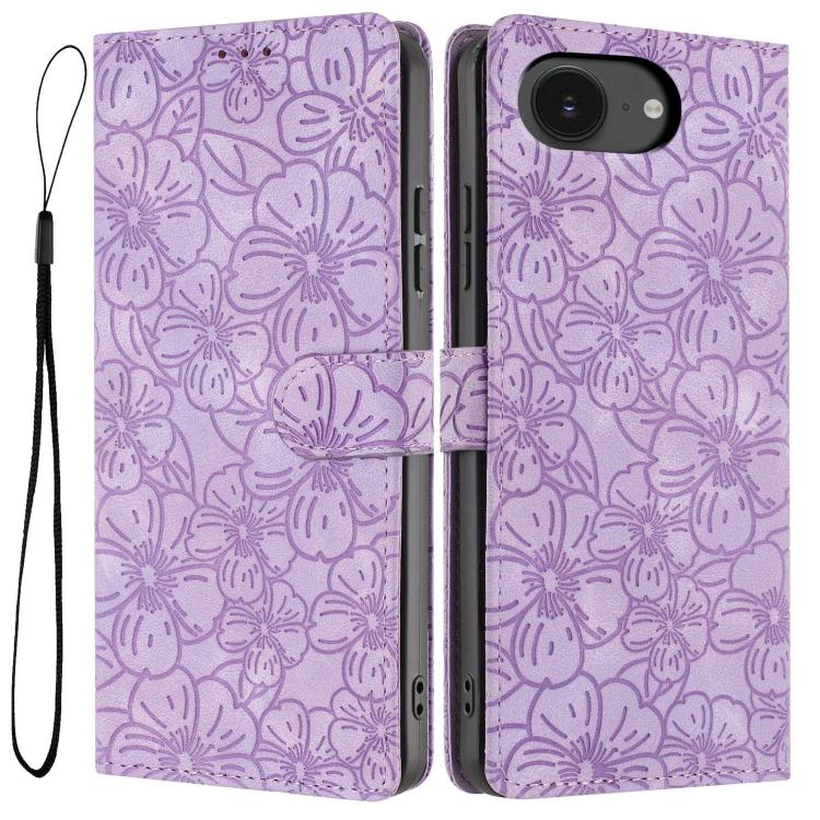 Cherry Blossoms Embossed Leather Phone Case, For iPhone 18 Pro, For iPhone 18 Pro Max, For iPhone 17e / 16e, For iPhone 17 Pro Max, For iPhone 17 Pro, For iPhone 17