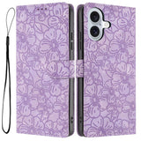Cherry Blossoms Embossed Leather Phone Case, For iPhone 16 Pro, For iPhone 16 Plus, For iPhone 16, For iPhone 15 Pro Max, For iPhone 15 Pro, For iPhone 15 Plus