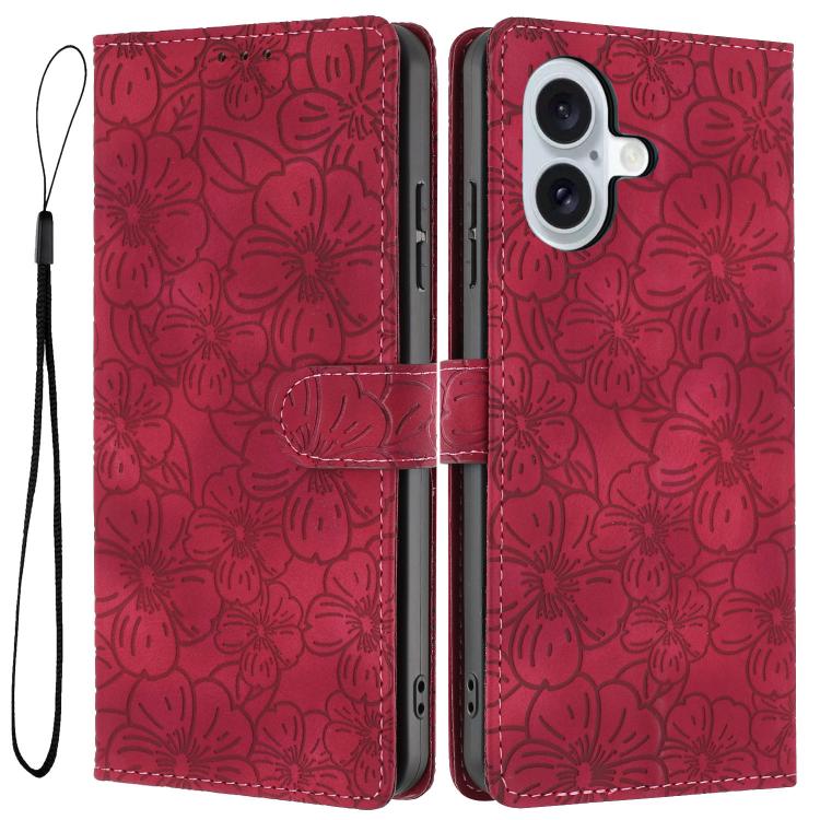 Cherry Blossoms Embossed Leather Phone Case, For iPhone 16 Pro, For iPhone 16 Plus, For iPhone 16, For iPhone 15 Pro Max, For iPhone 15 Pro, For iPhone 15 Plus