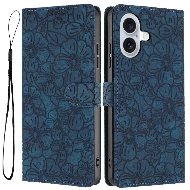 Cherry Blossoms Embossed Leather Phone Case, For iPhone 16 Pro, For iPhone 16 Plus, For iPhone 16, For iPhone 15 Pro Max, For iPhone 15 Pro, For iPhone 15 Plus