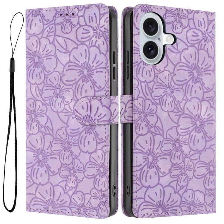 Cherry Blossoms Embossed Leather Phone Case, For iPhone 16 Pro, For iPhone 16 Plus, For iPhone 16, For iPhone 15 Pro Max, For iPhone 15 Pro, For iPhone 15 Plus