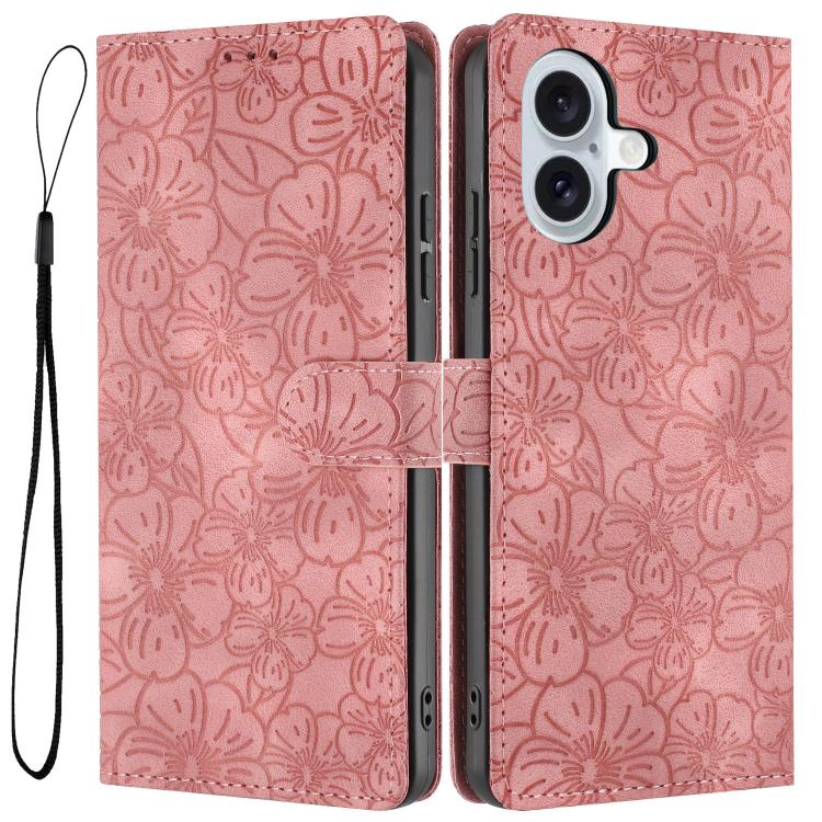 Cherry Blossoms Embossed Leather Phone Case, For iPhone 16 Pro, For iPhone 16 Plus, For iPhone 16, For iPhone 15 Pro Max, For iPhone 15 Pro, For iPhone 15 Plus