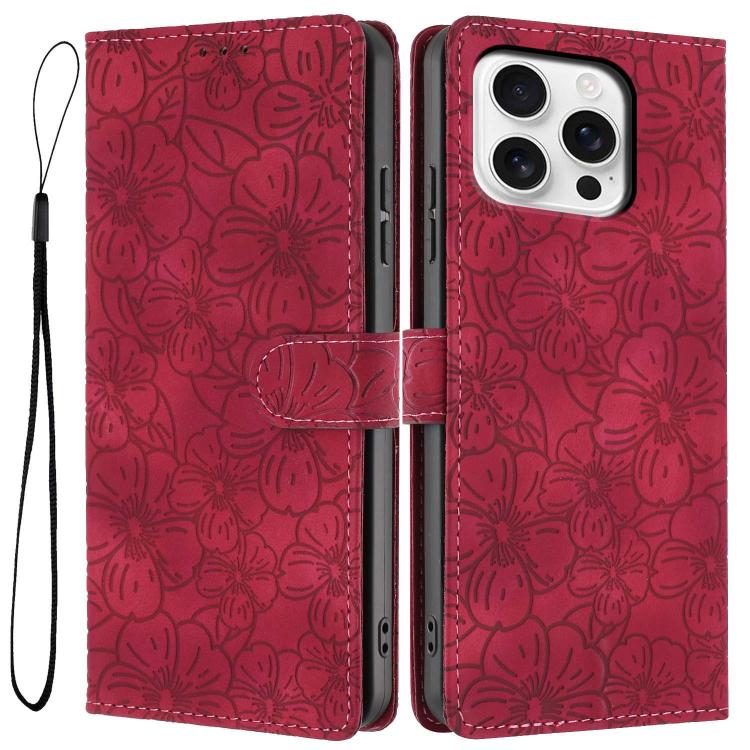 Cherry Blossoms Embossed Leather Phone Case, For iPhone 15 Pro, For iPhone 15 Plus, For iPhone 15, For iPhone 14 Plus, For iPhone 14, For iPhone 14 Pro