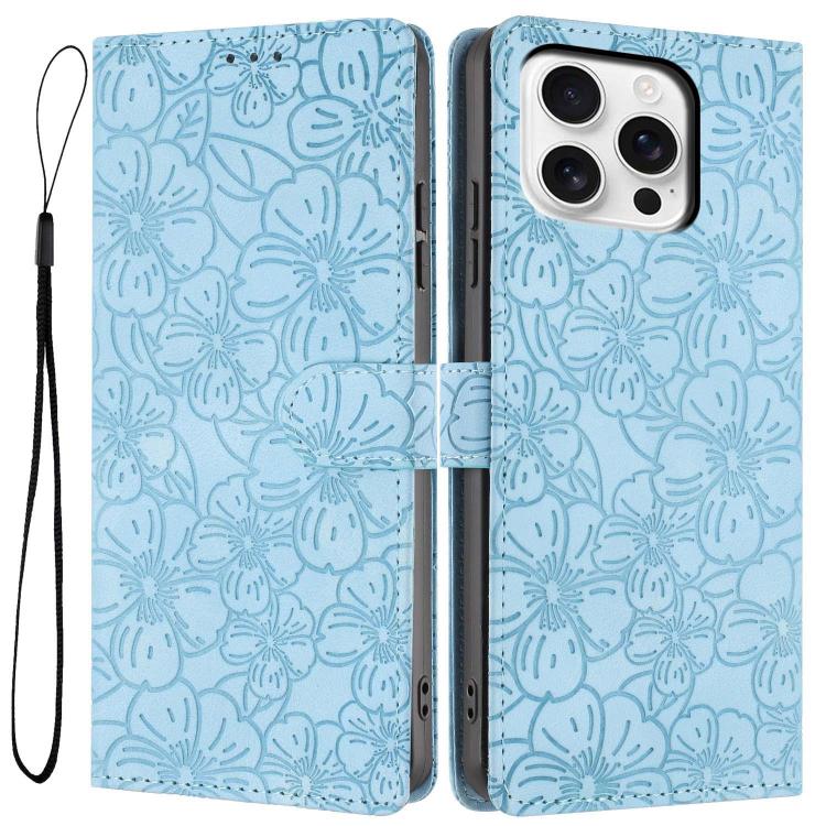 Cherry Blossoms Embossed Leather Phone Case, For iPhone 15 Pro, For iPhone 15 Plus, For iPhone 15, For iPhone 14 Plus, For iPhone 14, For iPhone 14 Pro