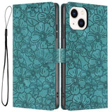 Cherry Blossoms Embossed Leather Phone Case, For iPhone 15 Pro, For iPhone 15 Plus, For iPhone 15, For iPhone 14 Plus, For iPhone 14, For iPhone 14 Pro