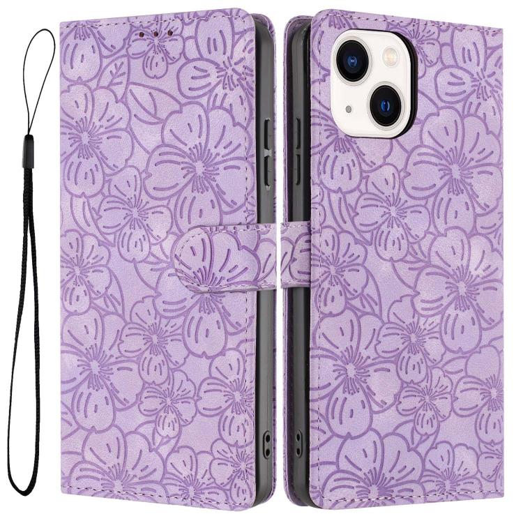 Cherry Blossoms Embossed Leather Phone Case, For iPhone 15 Pro, For iPhone 15 Plus, For iPhone 15, For iPhone 14 Plus, For iPhone 14, For iPhone 14 Pro